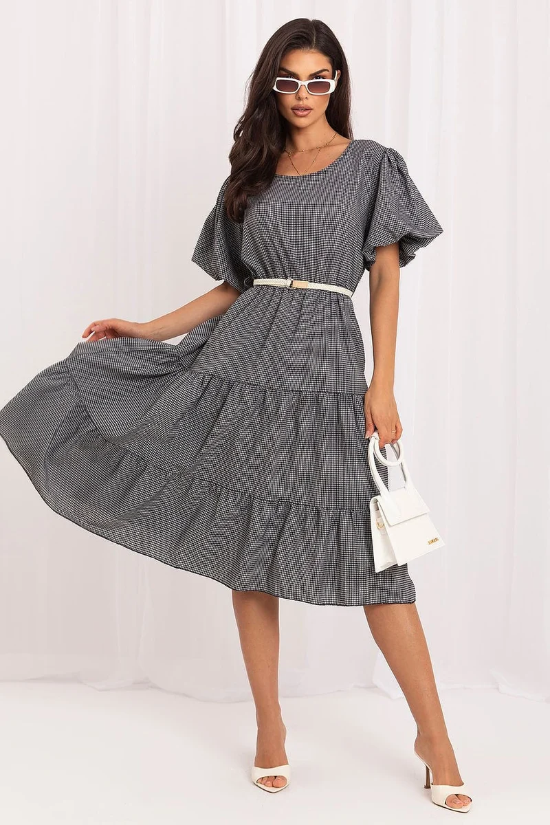 Robe été champêtre noire manches courtes