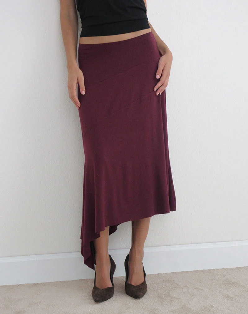 Jupe mi-longue Temisi en jersey prune foncé