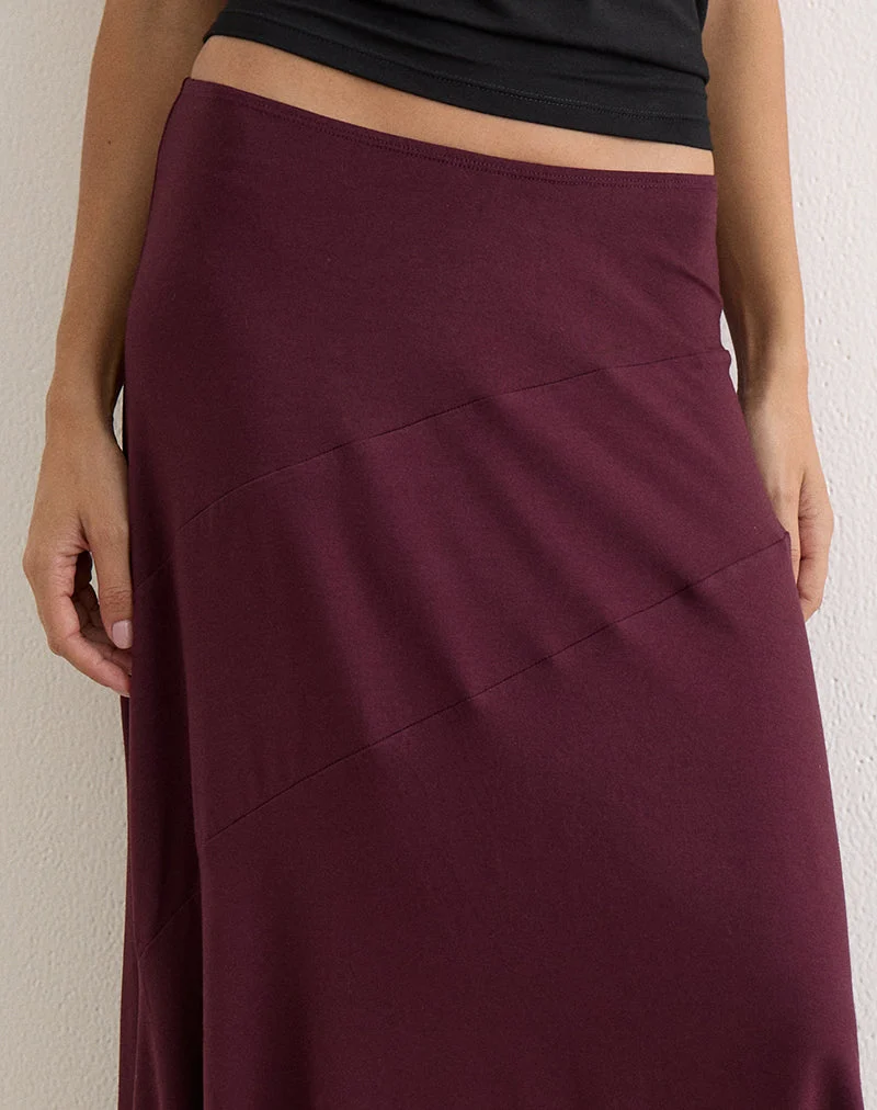 Jupe mi-longue Temisi en jersey prune foncé