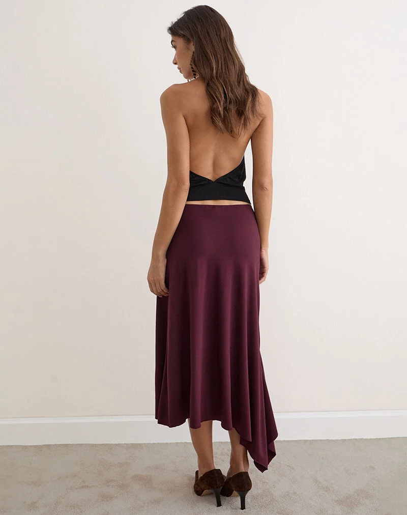 Jupe mi-longue Temisi en jersey prune foncé