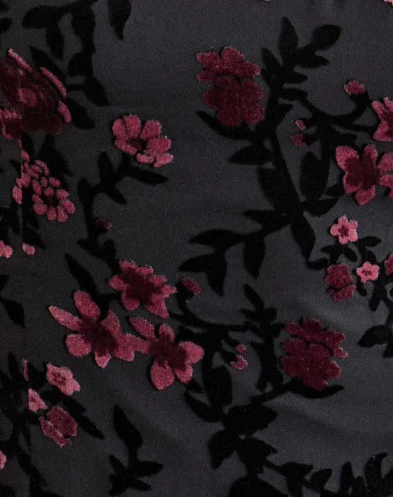 Robe longue Nismara à motif floral dévoré, noire