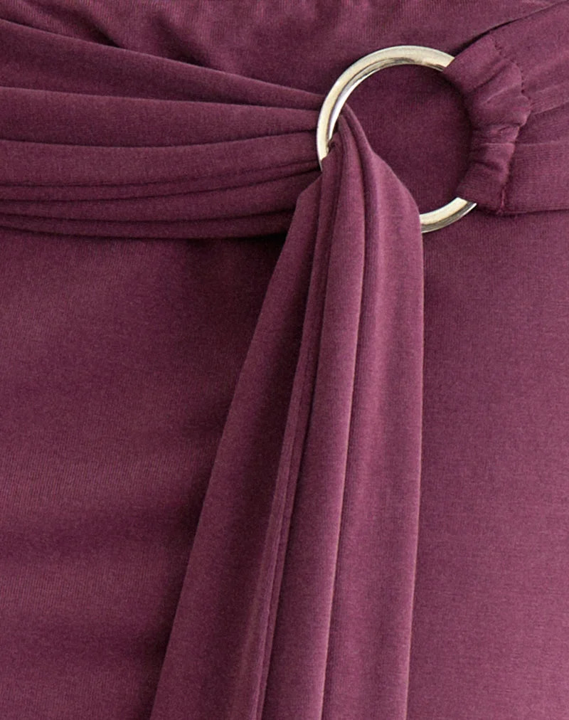 Jupe midi Niju avec anneau argenté, en cupro, violet foncé