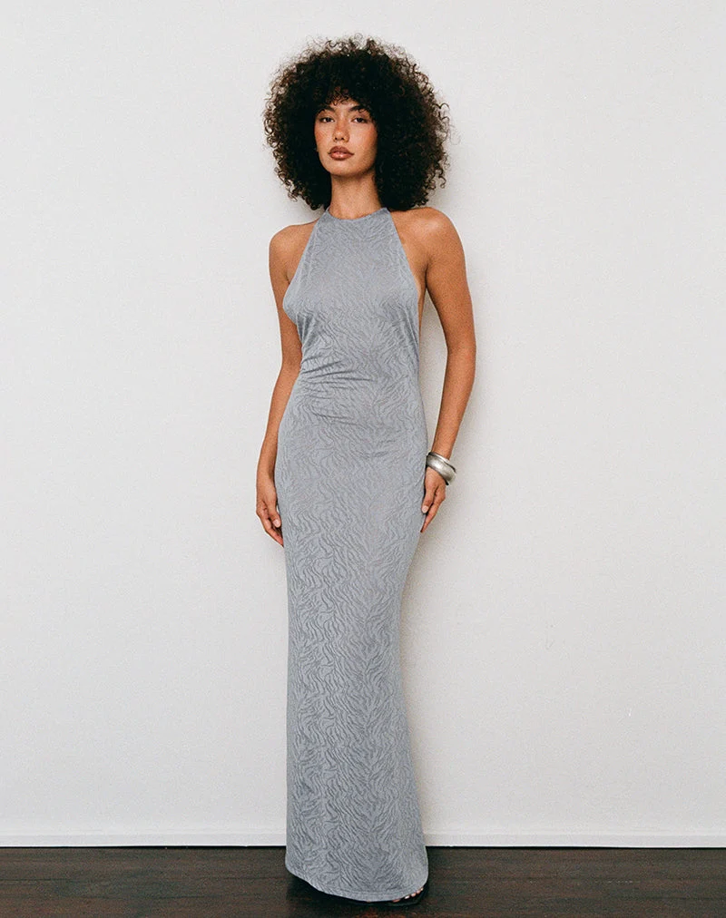 Robe longue Morie en tricot jacquard argenté