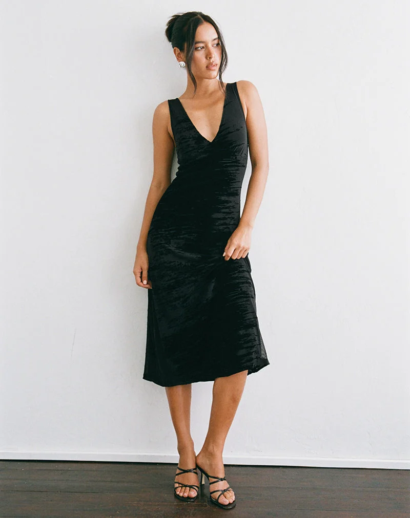 Robe midi Gracelyn, motif « Random Brush » noir floqué