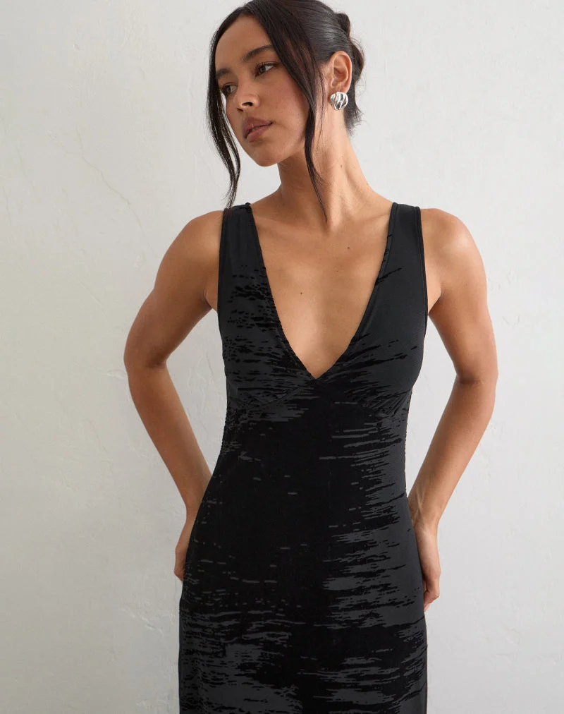 Robe midi Gracelyn, motif « Random Brush » noir floqué