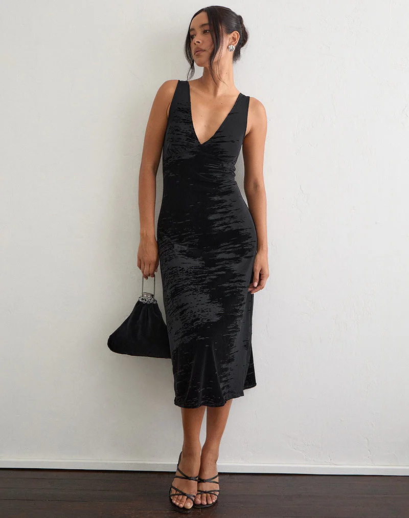 Robe midi Gracelyn, motif « Random Brush » noir floqué