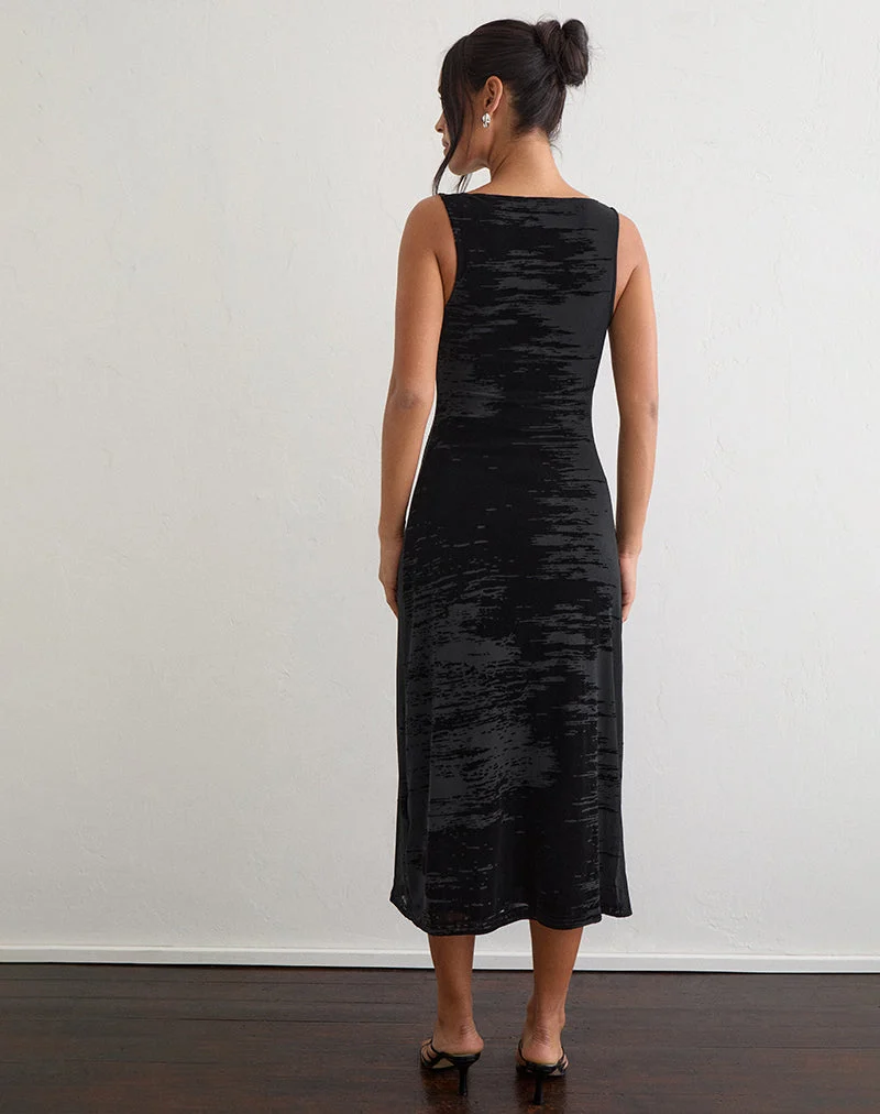 Robe midi Gracelyn, motif « Random Brush » noir floqué