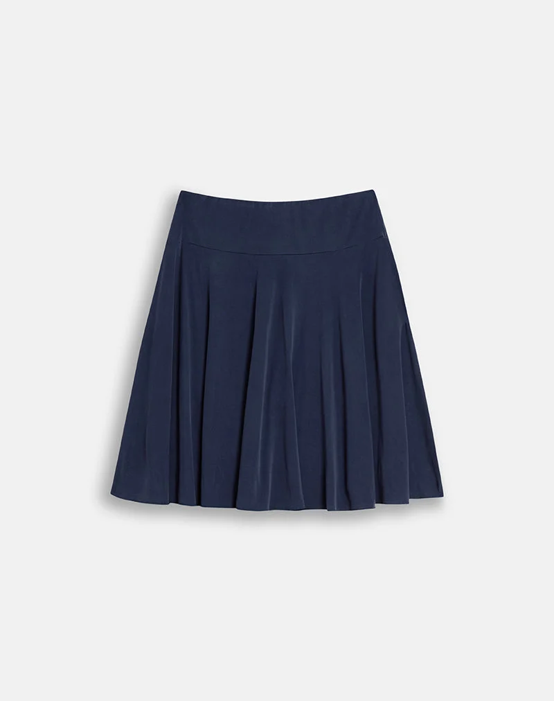 Jupe mi-longue Esenia en cupro bleu marine