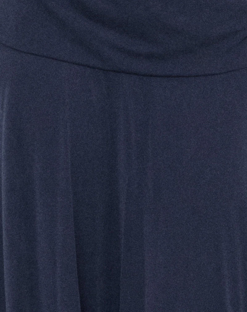 Jupe mi-longue Esenia en cupro bleu marine