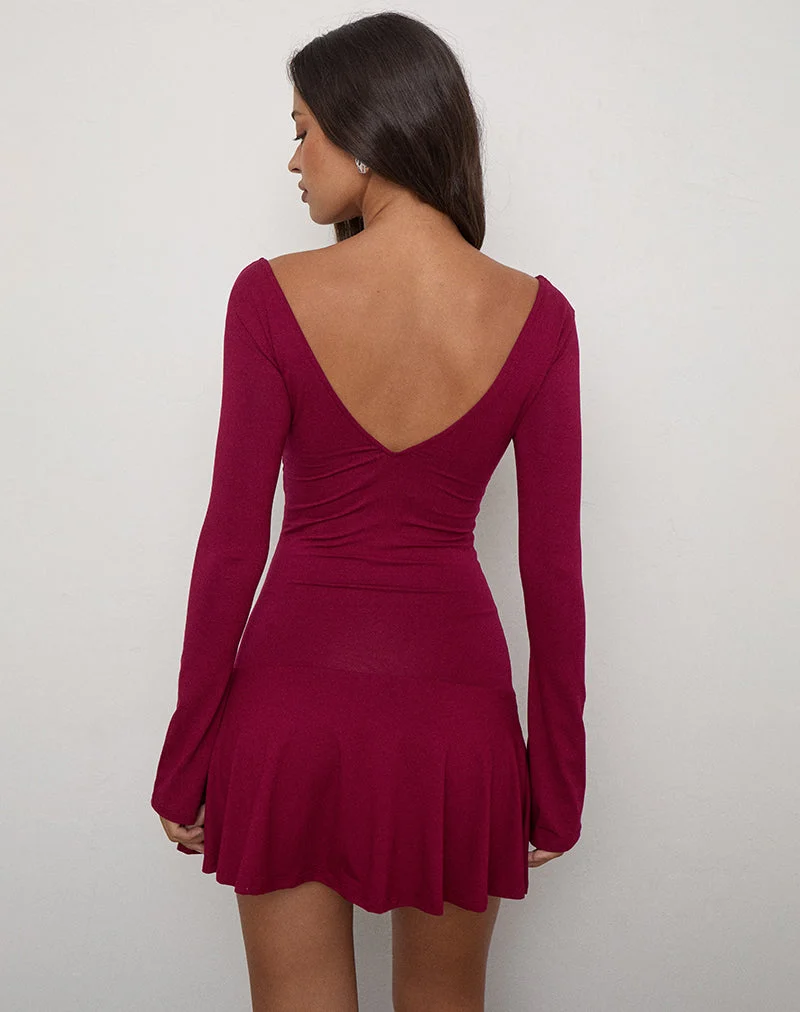 Mini-robe à manches longues Astuti, couleur bordeaux