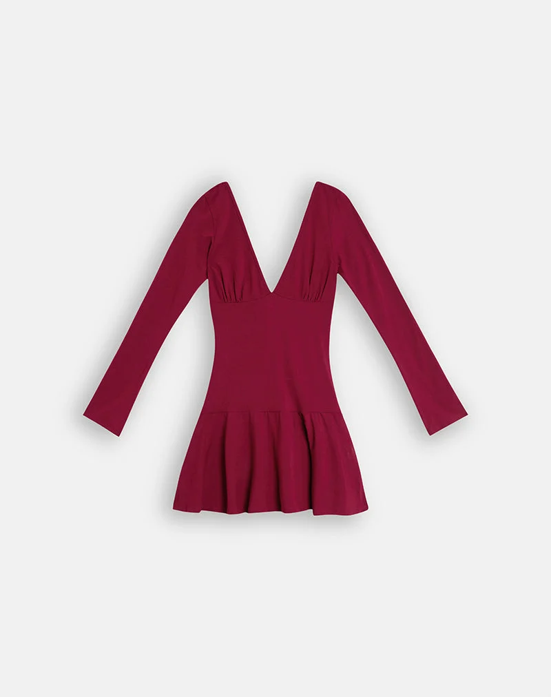 Mini-robe à manches longues Astuti, couleur bordeaux