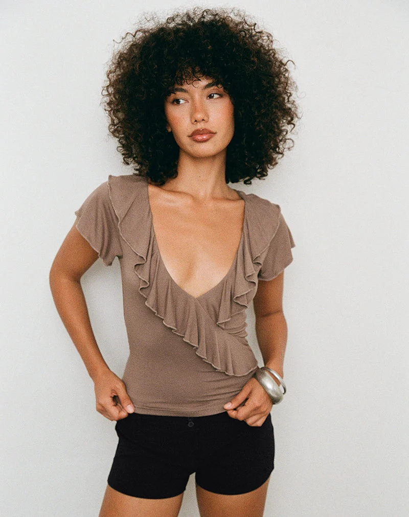Haut Briona en jersey transparent marron