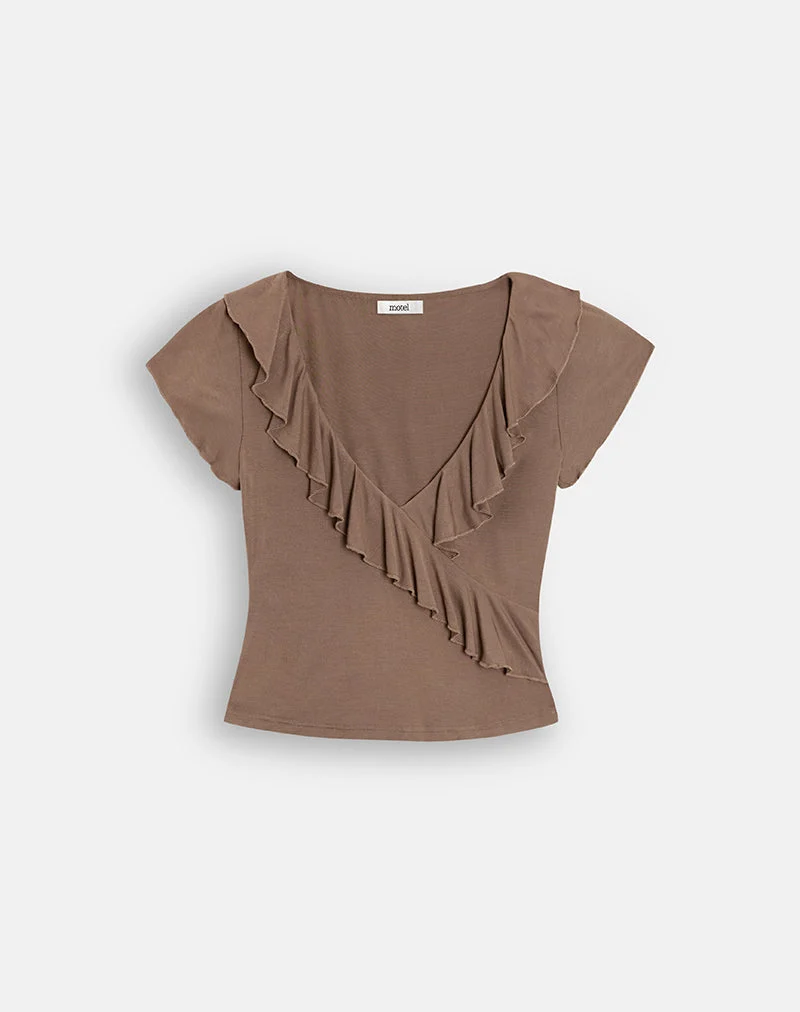 Haut Briona en jersey transparent marron