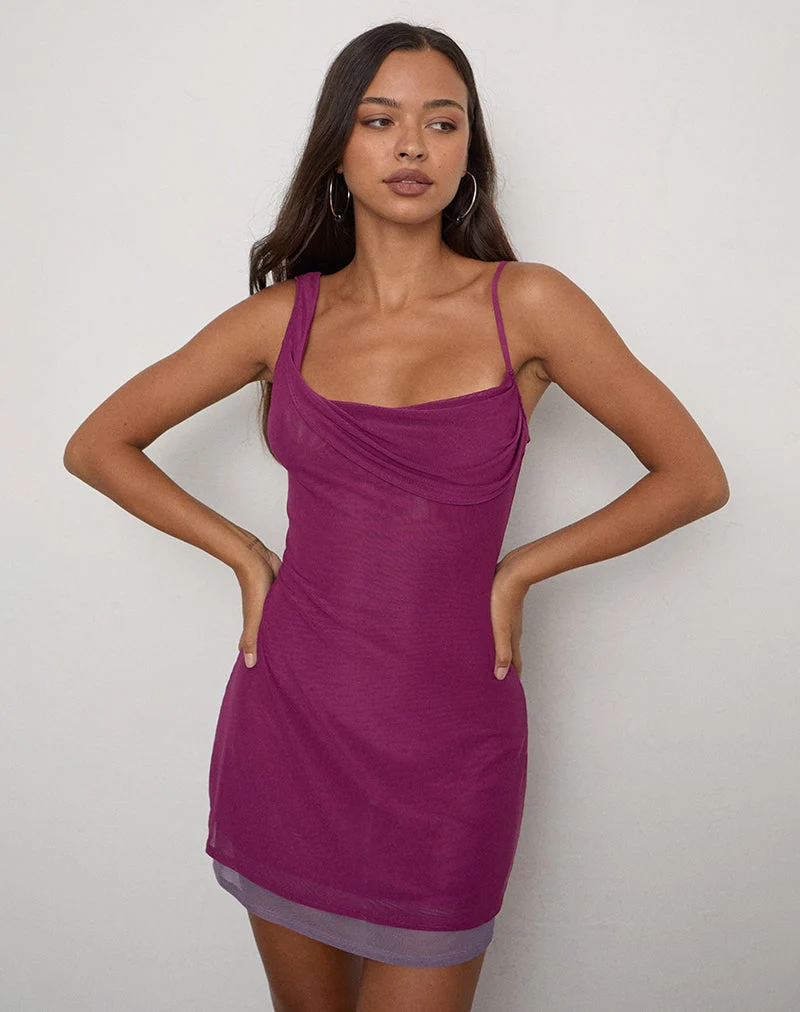 Robe Zendy en maille violet foncé avec sous-couche lilas