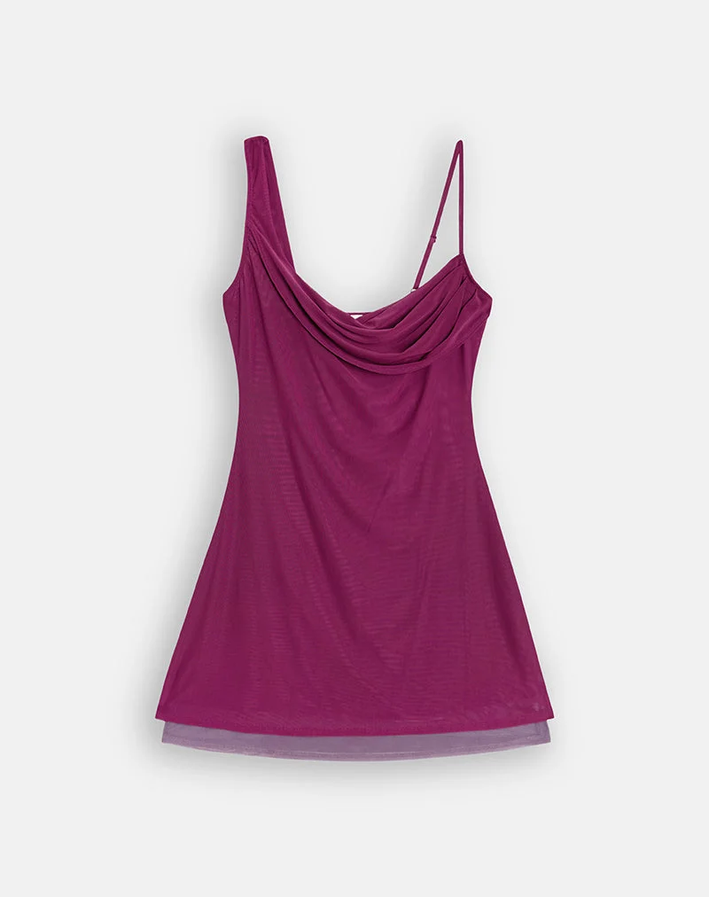 Robe Zendy en maille violet foncé avec sous-couche lilas