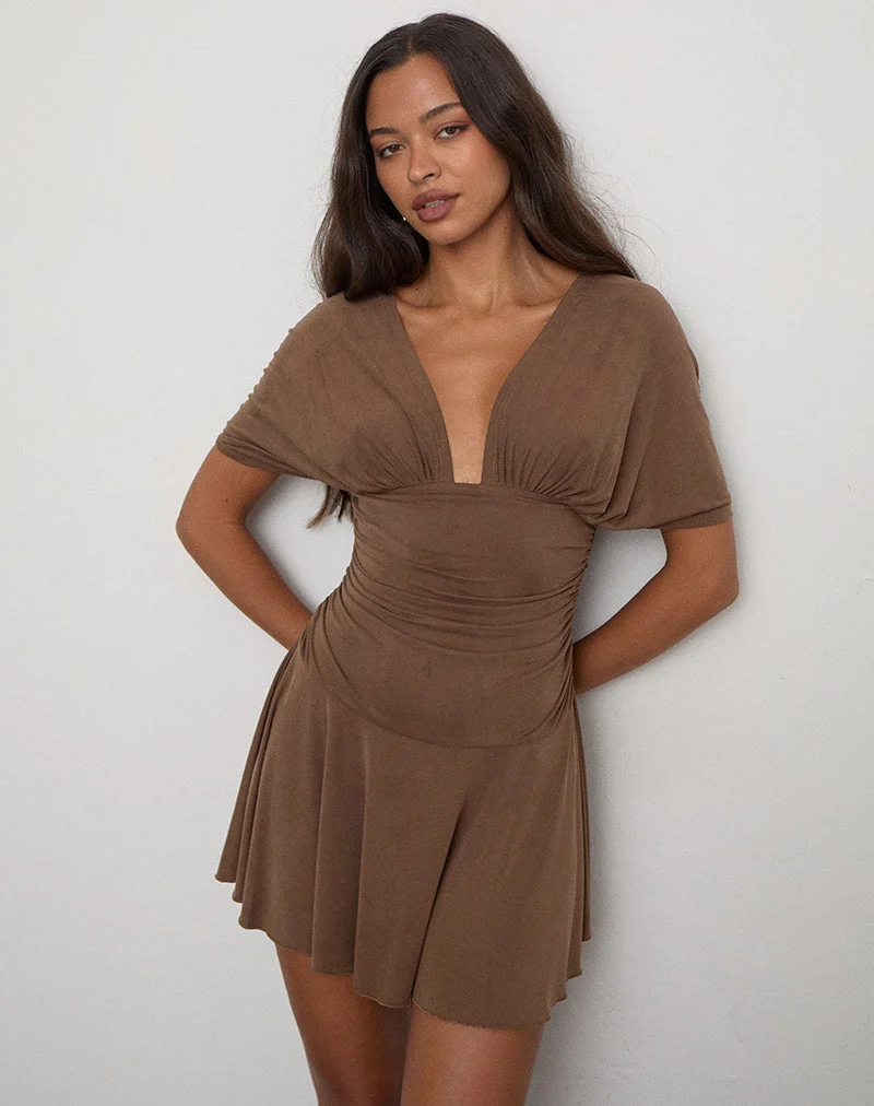 Mini-robe Sunmi en cupro, couleur chocolat amer