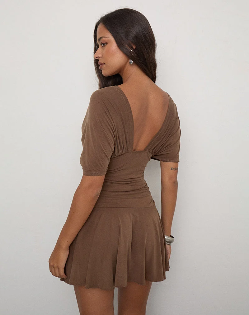 Mini-robe Sunmi en cupro, couleur chocolat amer