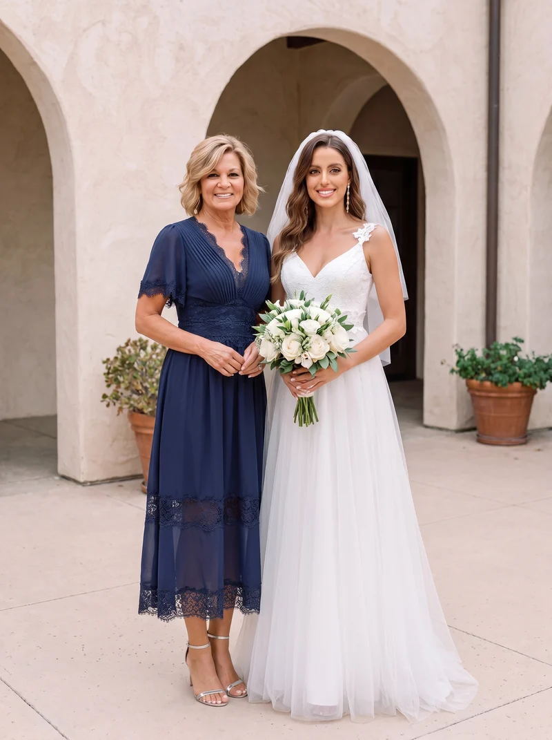 Robe midi en dentelle ajourée à col en V
