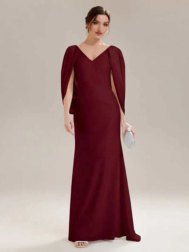 Robe sirène sans bretelles en stretch haut avec décolleté en V profond et manches cape