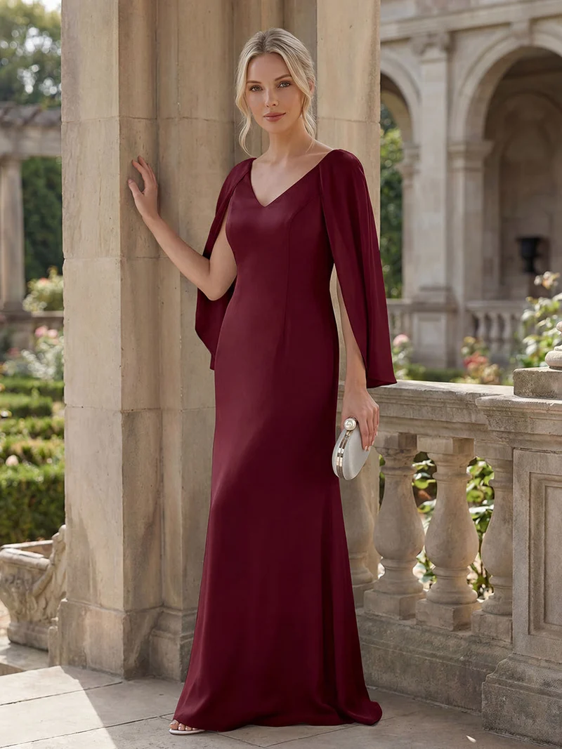 Robe sirène sans bretelles en stretch haut avec décolleté en V profond et manches cape