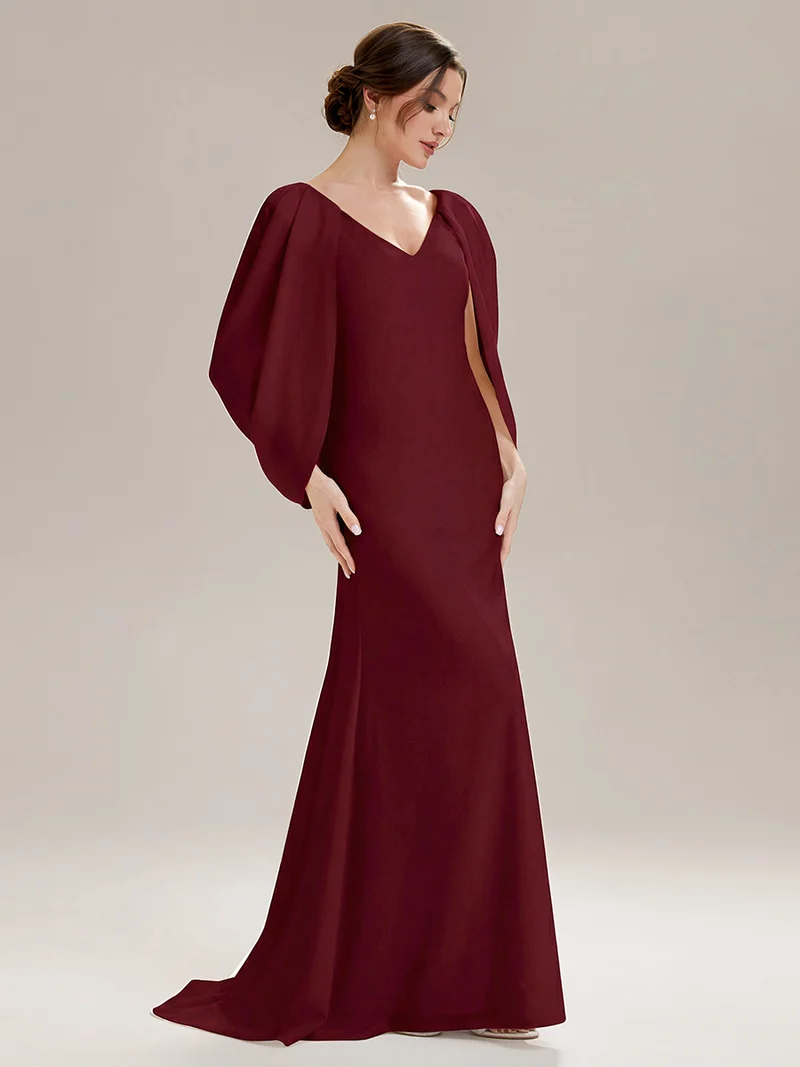 Robe sirène sans bretelles en stretch haut avec décolleté en V profond et manches cape