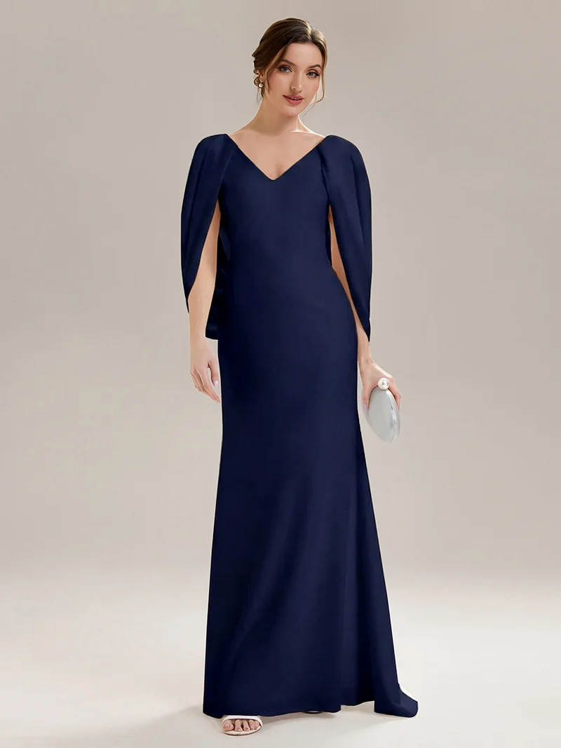 Robe sirène sans bretelles en stretch haut avec décolleté en V profond et manches cape