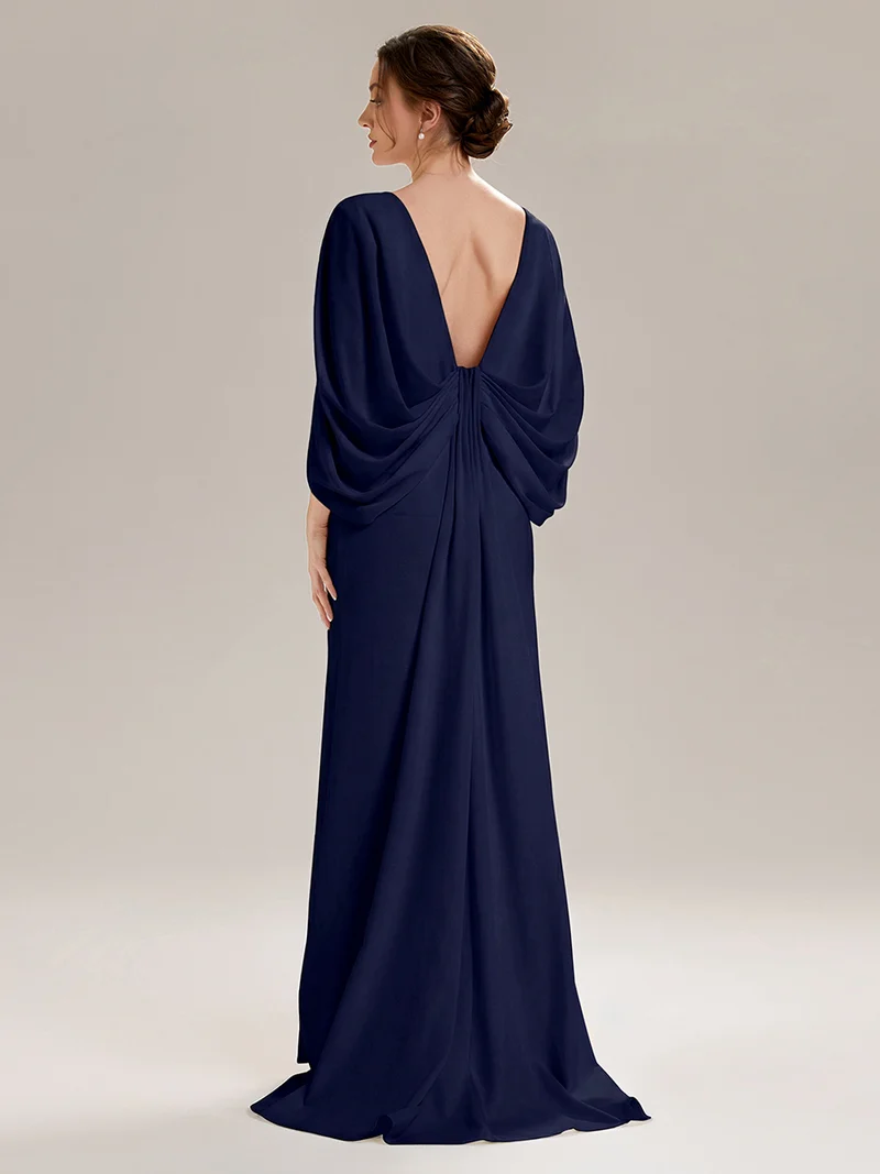 Robe sirène sans bretelles en stretch haut avec décolleté en V profond et manches cape