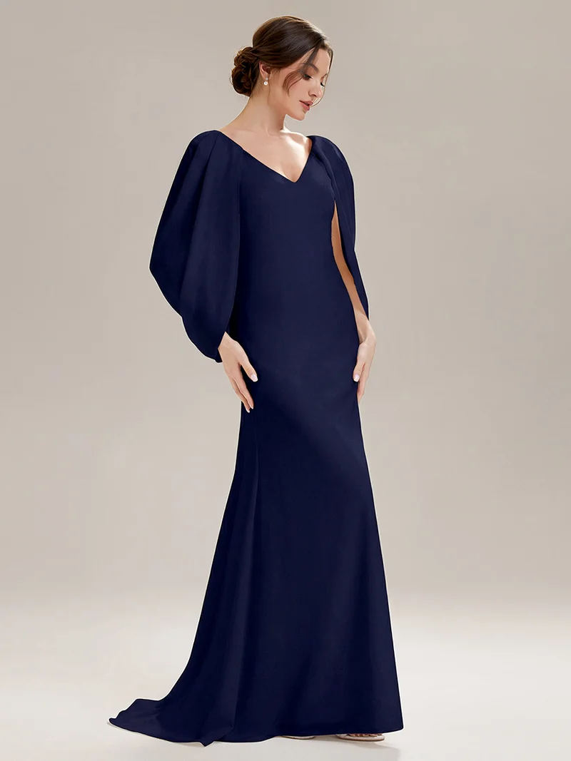 Robe sirène sans bretelles en stretch haut avec décolleté en V profond et manches cape