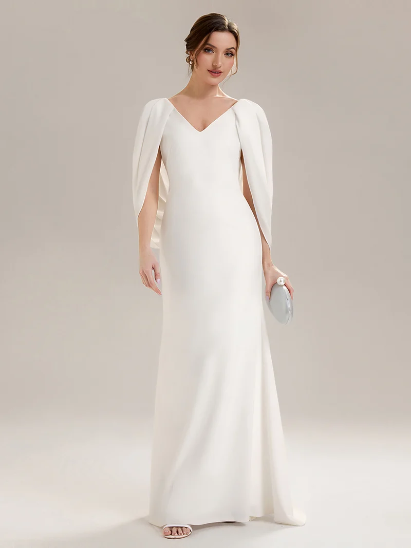 Robe sirène sans bretelles en stretch haut avec décolleté en V profond et manches cape
