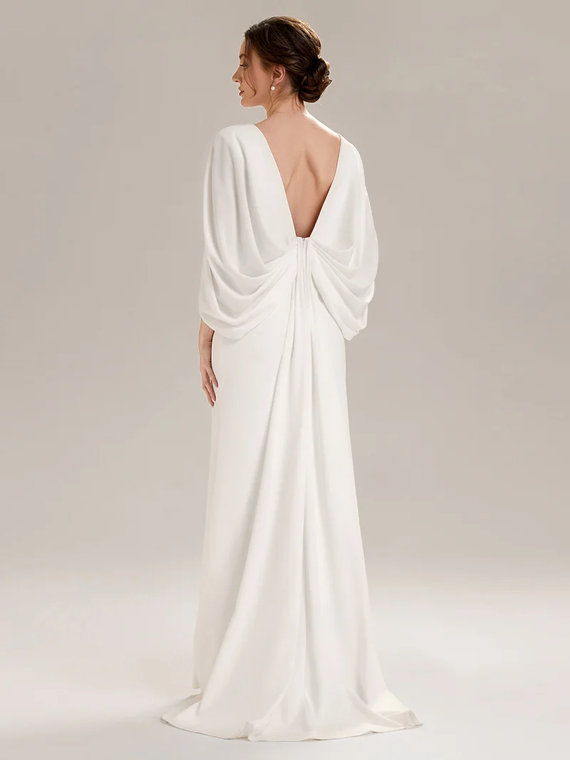 Robe sirène sans bretelles en stretch haut avec décolleté en V profond et manches cape