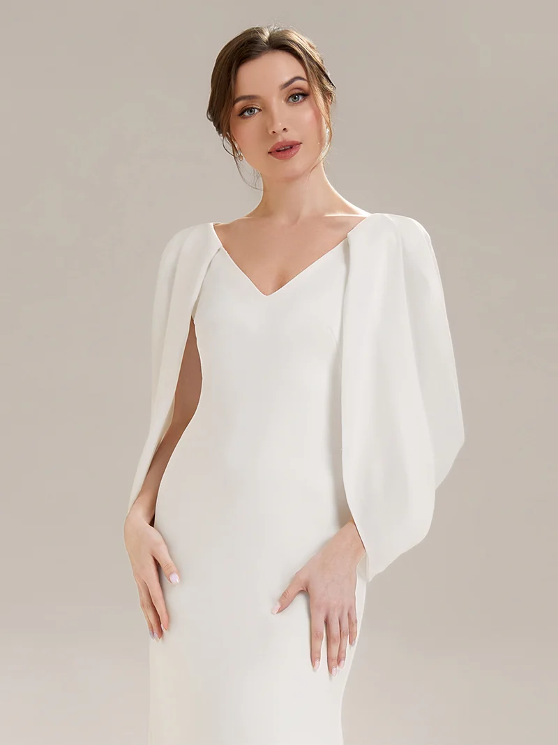 Robe sirène sans bretelles en stretch haut avec décolleté en V profond et manches cape