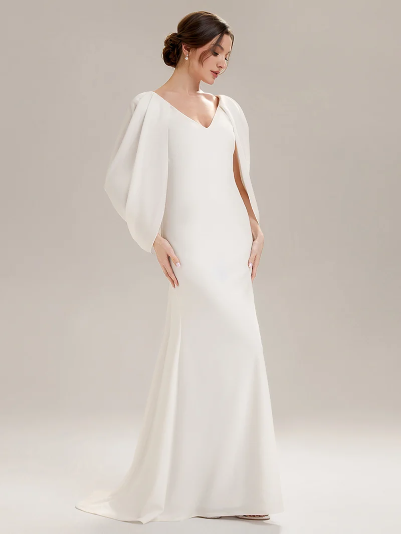 Robe sirène sans bretelles en stretch haut avec décolleté en V profond et manches cape