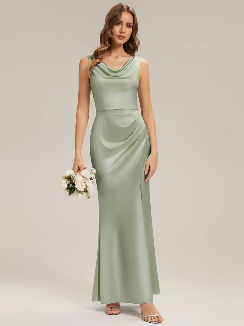 Robe sirène longue sans bretelles en stretch avec col drapé et fente haute sur la cuisse