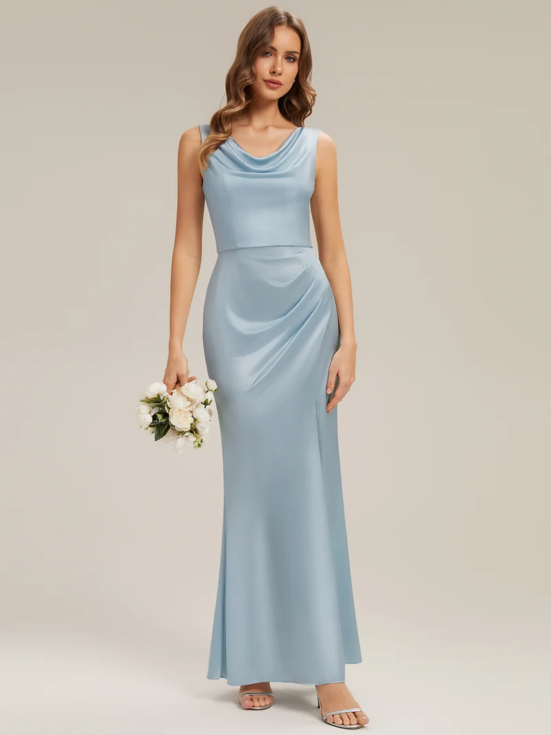 Robe sirène longue sans bretelles en stretch avec col drapé et fente haute sur la cuisse