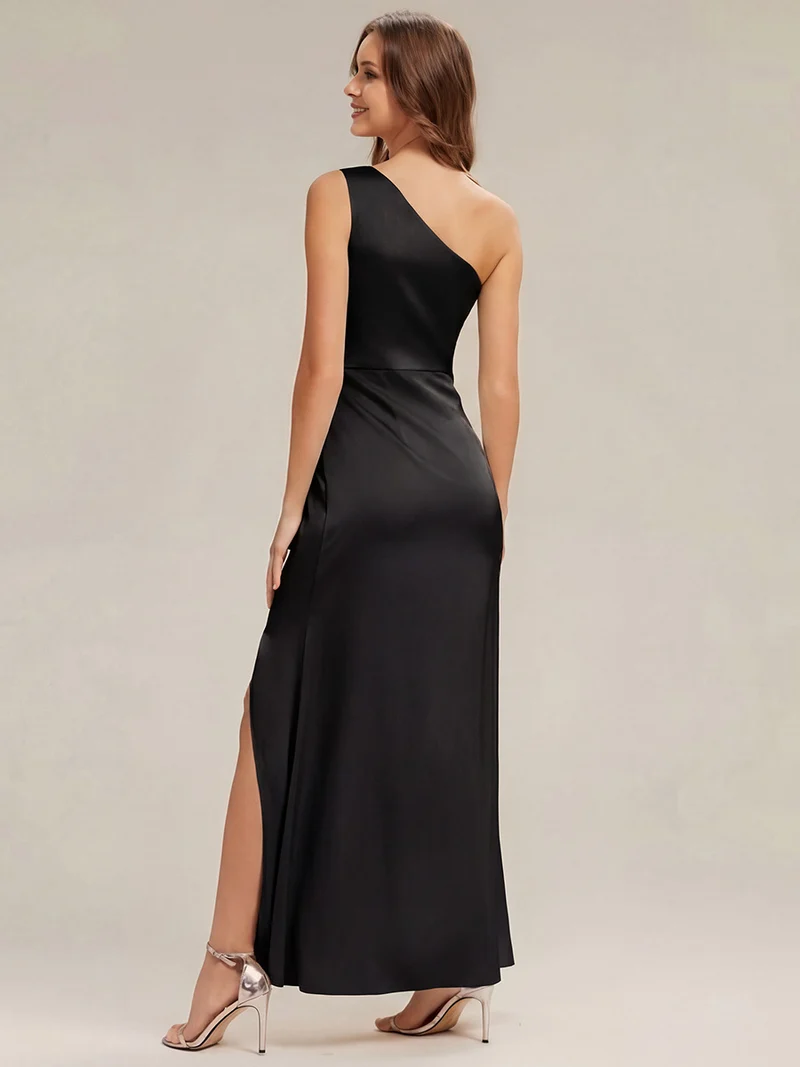 Robe sans bretelles à épaule unique avec fente haute sur la cuisse décolleté asymétrique robe longue