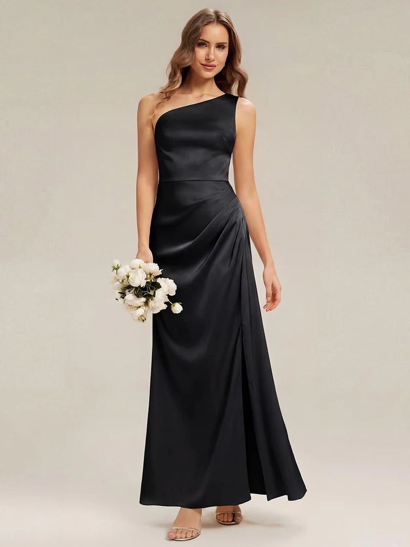 Robe sans bretelles à épaule unique avec fente haute sur la cuisse décolleté asymétrique robe longue