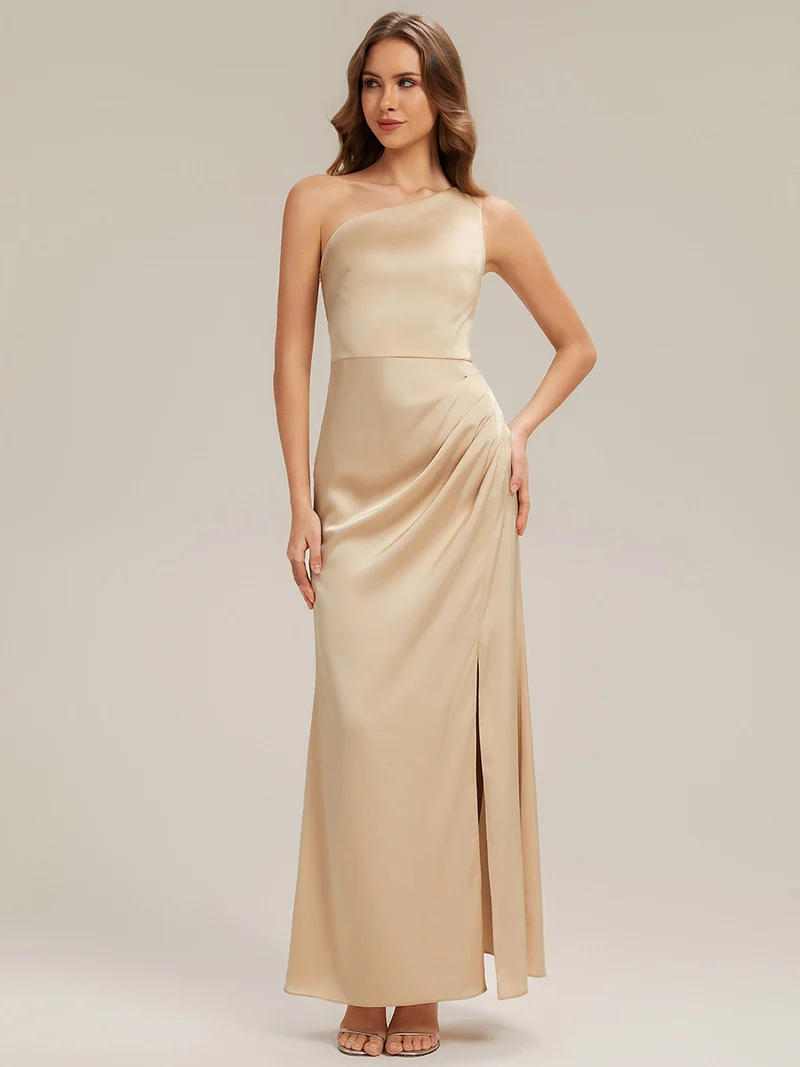 Robe sans bretelles à épaule unique avec fente haute sur la cuisse décolleté asymétrique robe longue