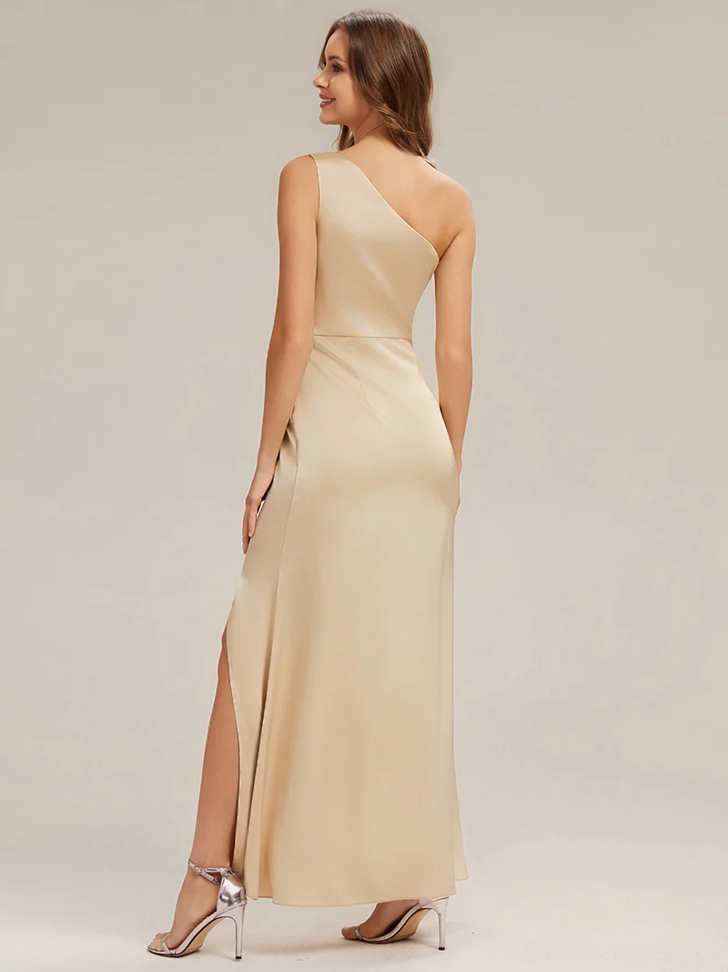 Robe sans bretelles à épaule unique avec fente haute sur la cuisse décolleté asymétrique robe longue