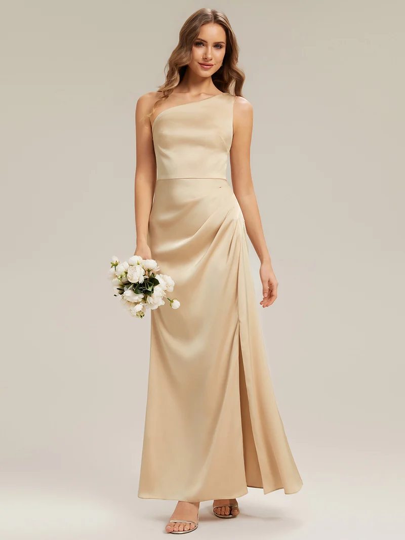 Robe sans bretelles à épaule unique avec fente haute sur la cuisse décolleté asymétrique robe longue