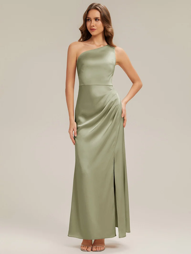 Robe sans bretelles à épaule unique avec fente haute sur la cuisse décolleté asymétrique robe longue