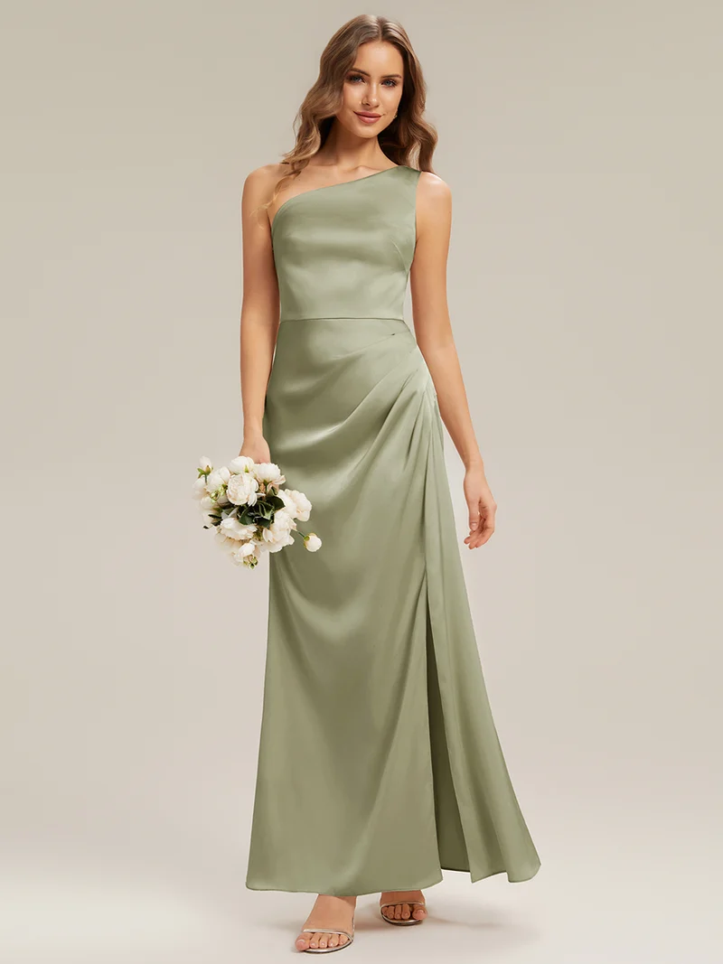 Robe sans bretelles à épaule unique avec fente haute sur la cuisse décolleté asymétrique robe longue