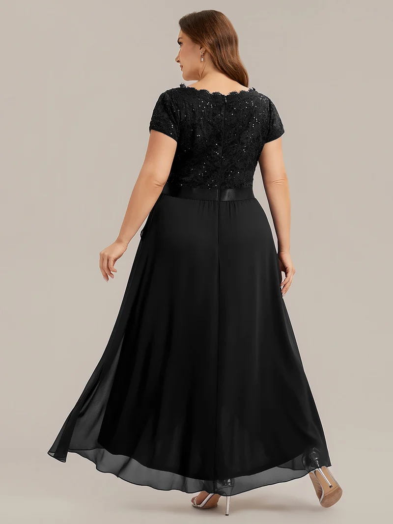 Robe élégante asymétrique à décolleté en V profond et volants