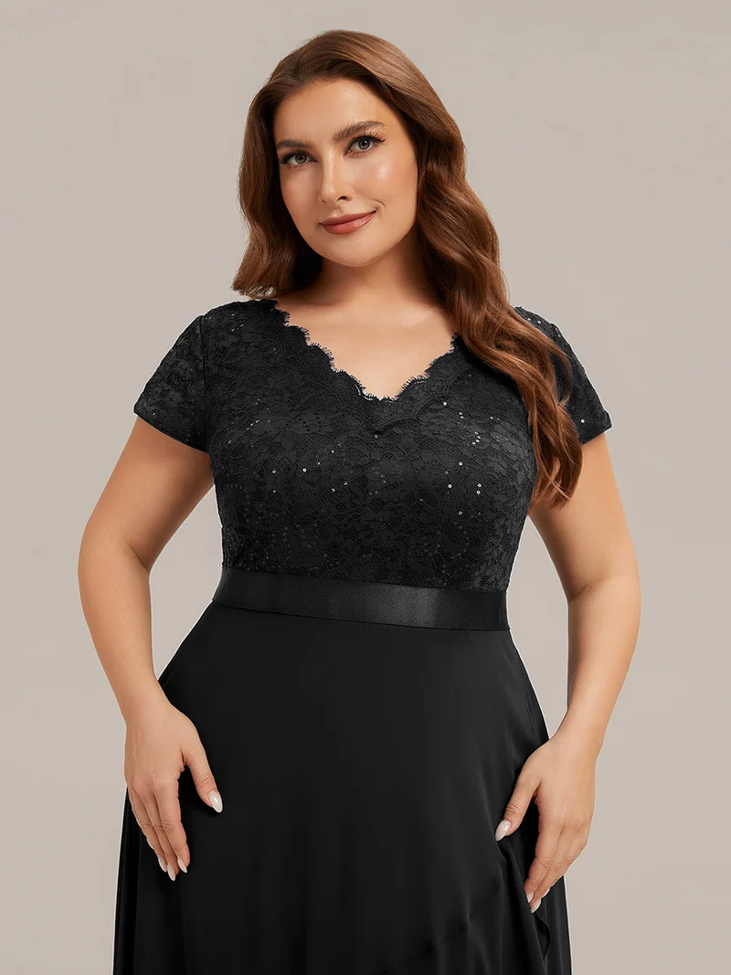 Robe élégante asymétrique à décolleté en V profond et volants