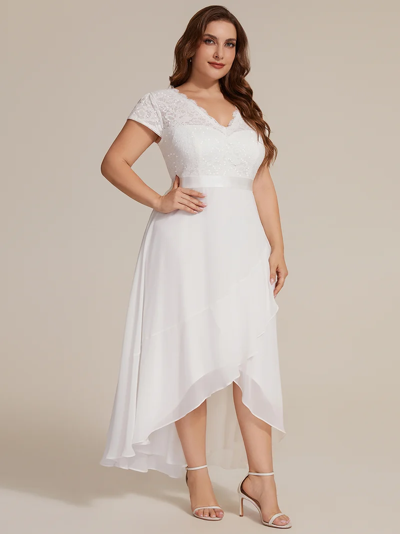 Robe élégante asymétrique à décolleté en V profond et volants