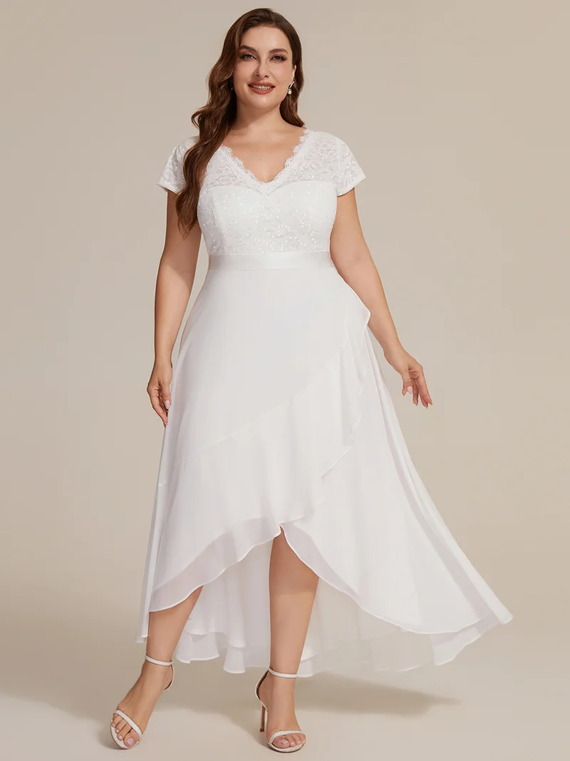 Robe élégante asymétrique à décolleté en V profond et volants
