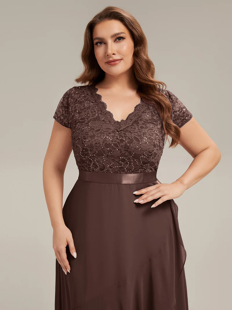 Robe élégante asymétrique à décolleté en V profond et volants