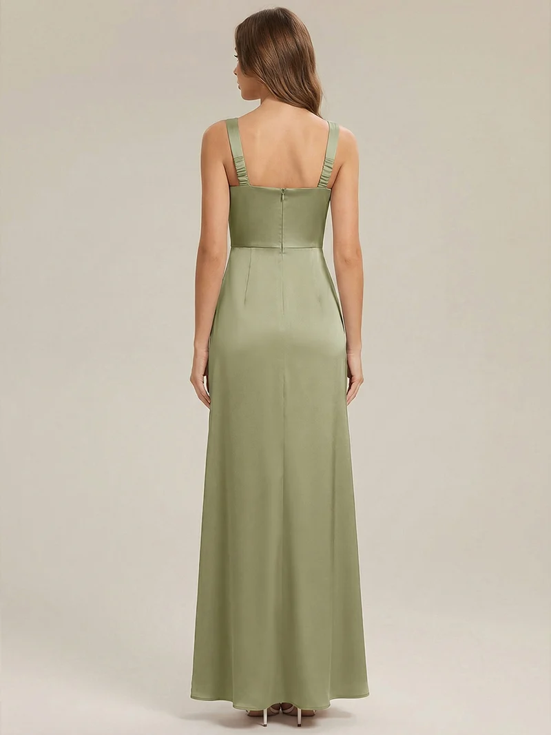 Robe sans manches à encolure carrée longueur sol avec fente haute et détail nœud