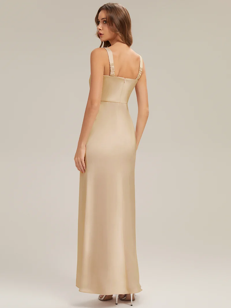 Robe sans manches à encolure carrée longueur sol avec fente haute et détail nœud