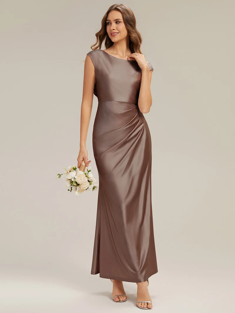 Robe longue évasée sans bretelles en stretch avec col drapé