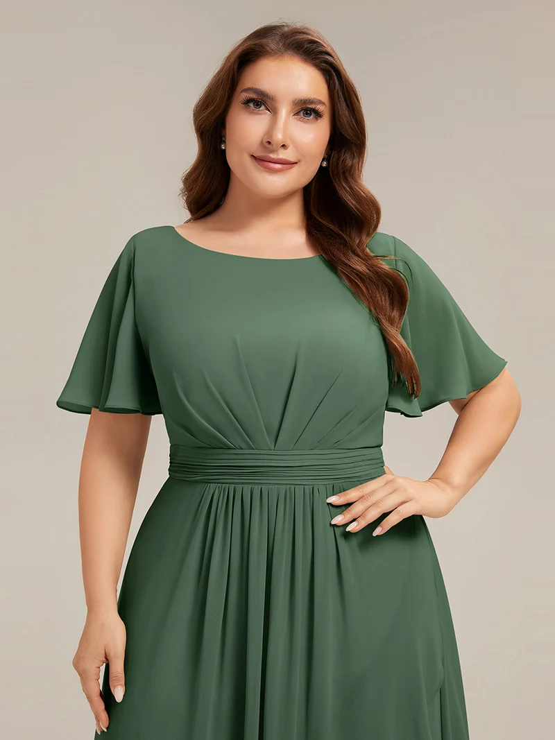 Robe asymétrique en mousseline à manches courtes et à volants